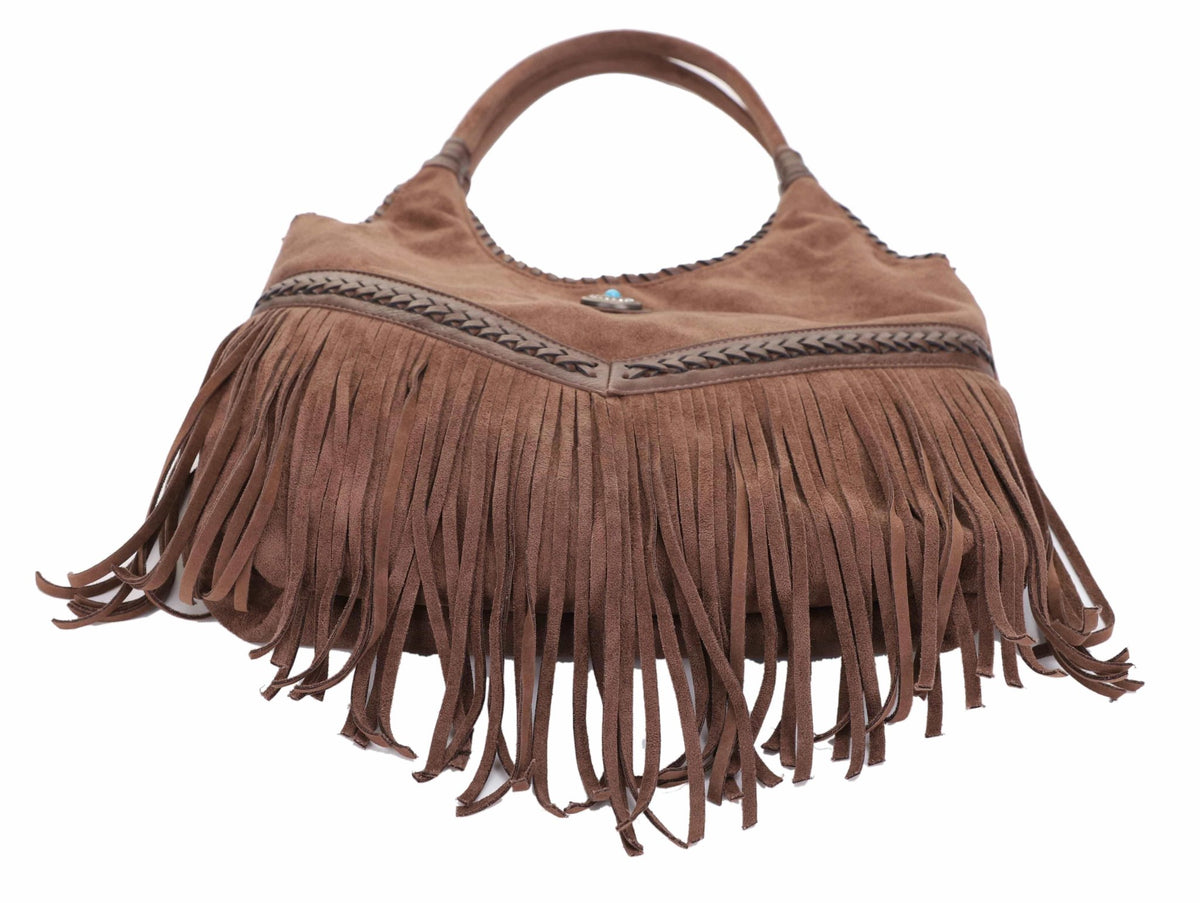 EJ60273SU Faux Suede Western Fringe Tote Bag - MiMi Wholesale