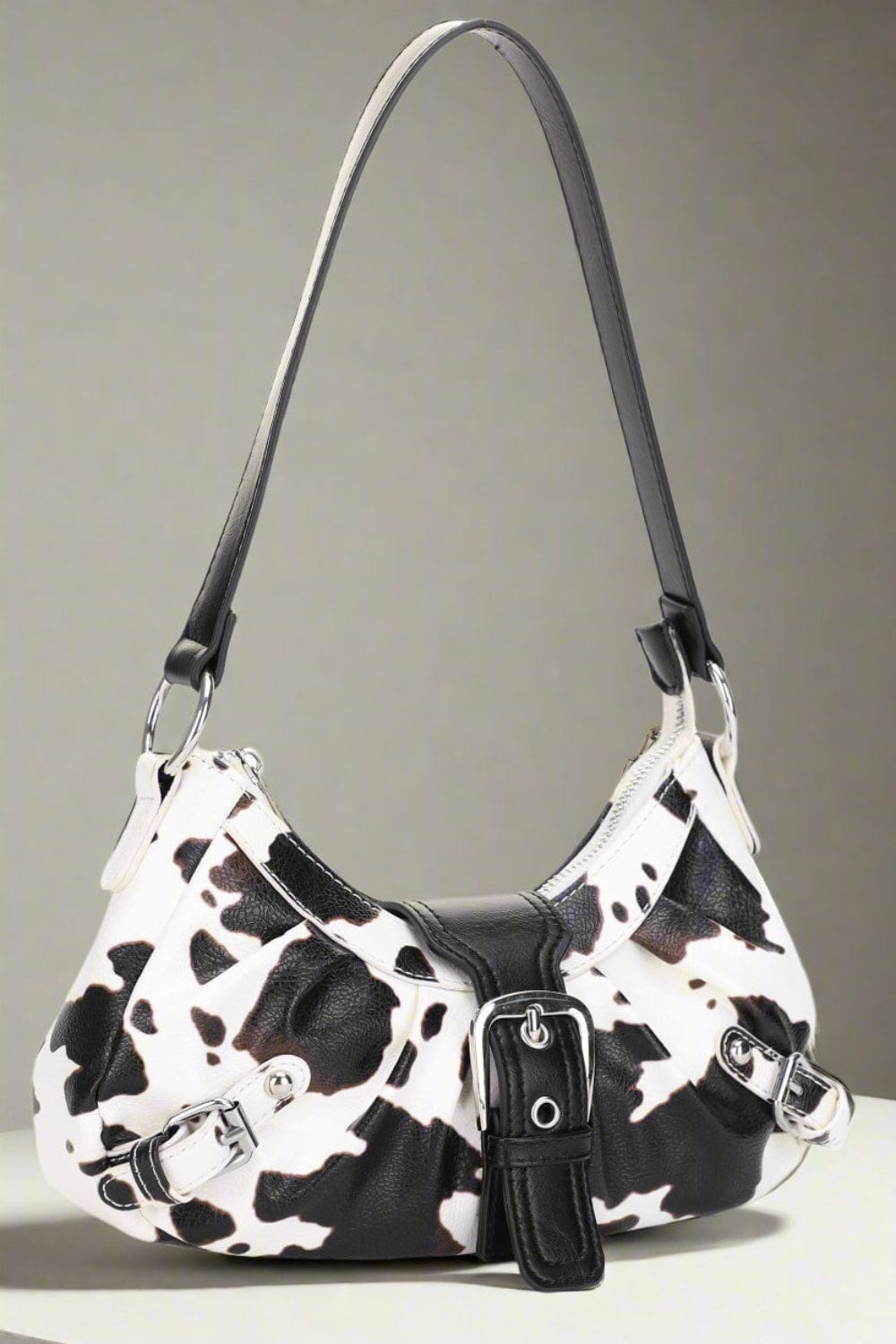 EJ60292C Buckle Baguette Cow Print Shoulder Bag - MiMi Wholesale