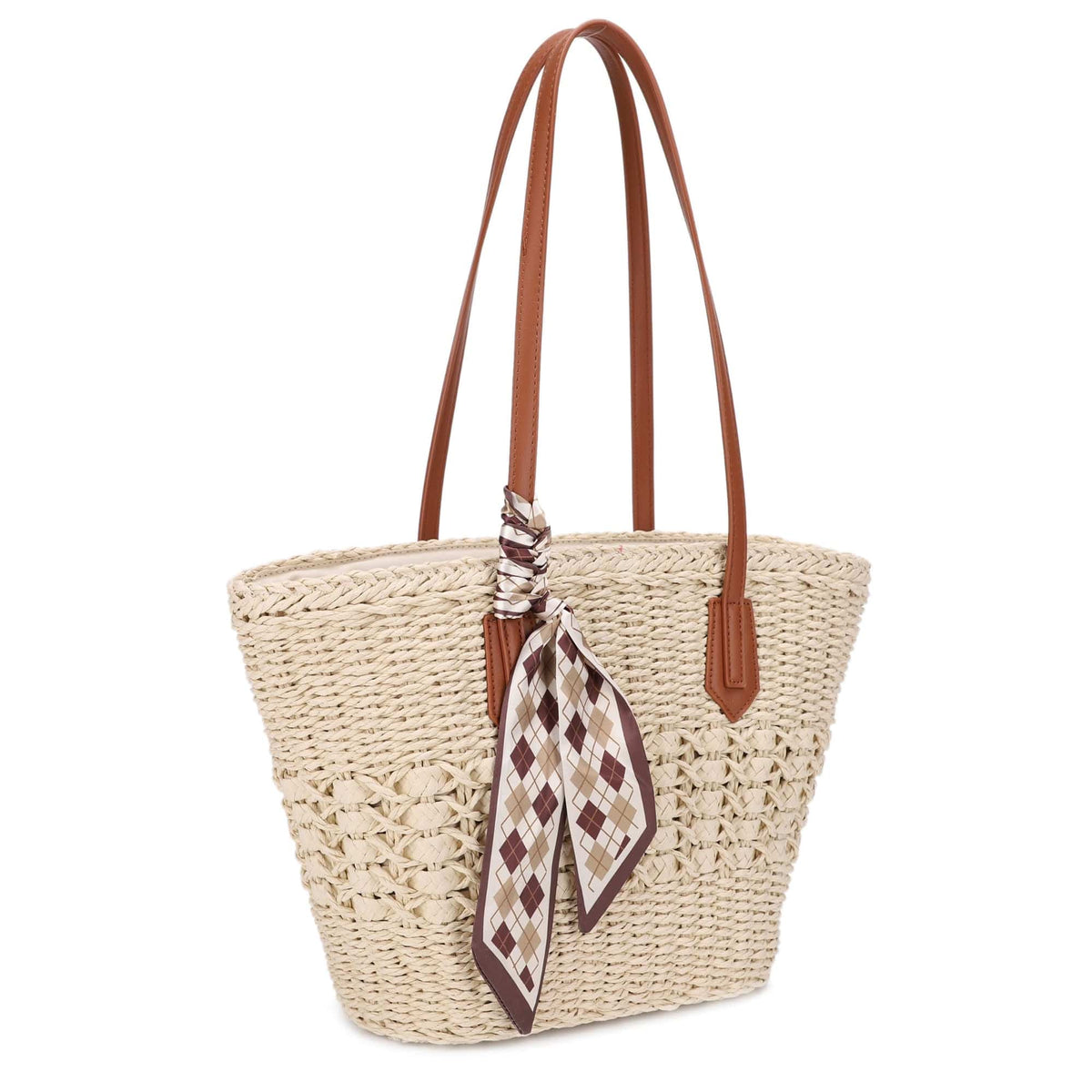 EJ60420 Penelope Straw Tote Bag With Scarf - MiMi Wholesale