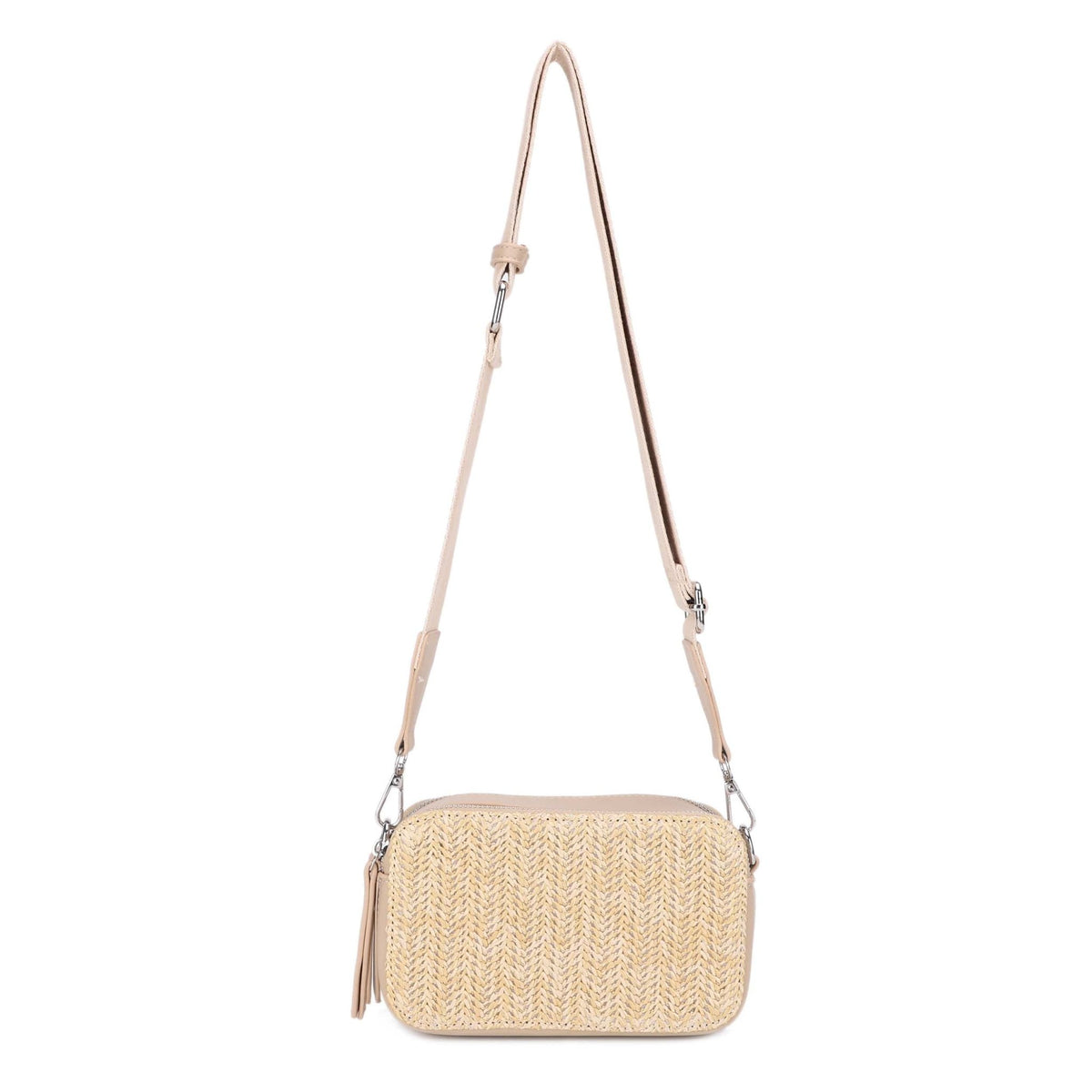 EJ60439 Jeena Two Tone Straw Crossbody Bag - MiMi Wholesale