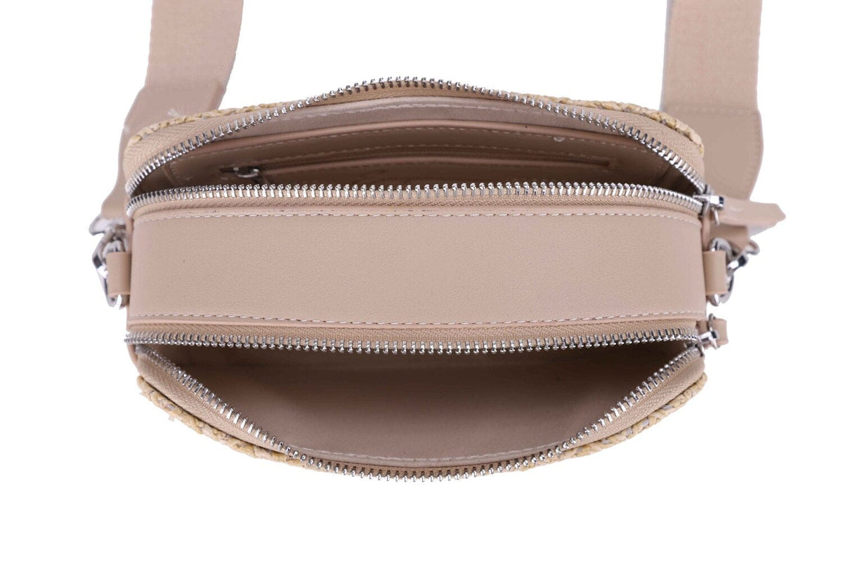 EJ60439 Jeena Two Tone Straw Crossbody Bag - MiMi Wholesale
