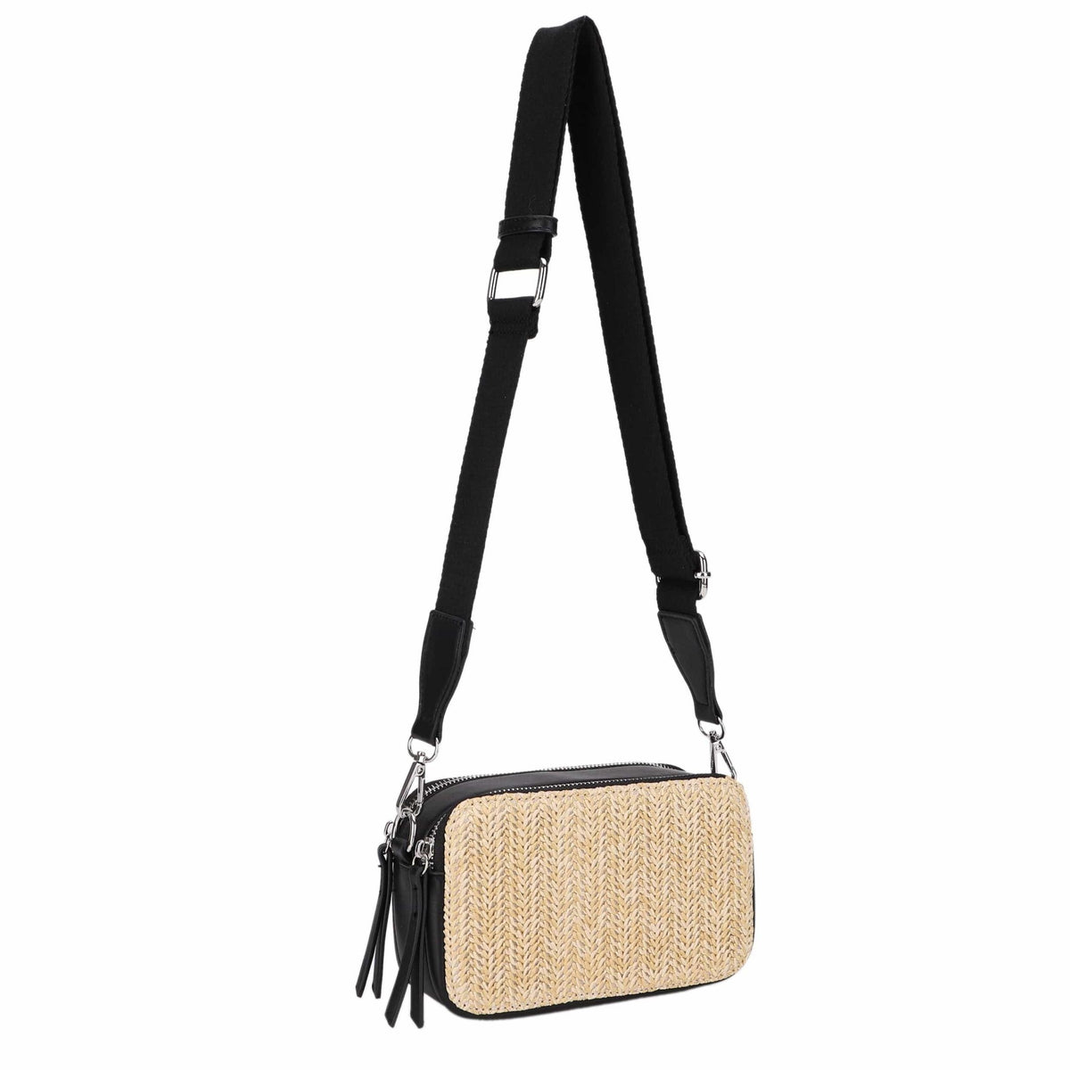 EJ60439 Jeena Two Tone Straw Crossbody Bag - MiMi Wholesale