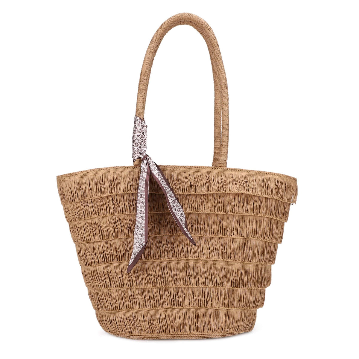 EJ60444 Hayden Straw Tote With Scarf - MiMi Wholesale