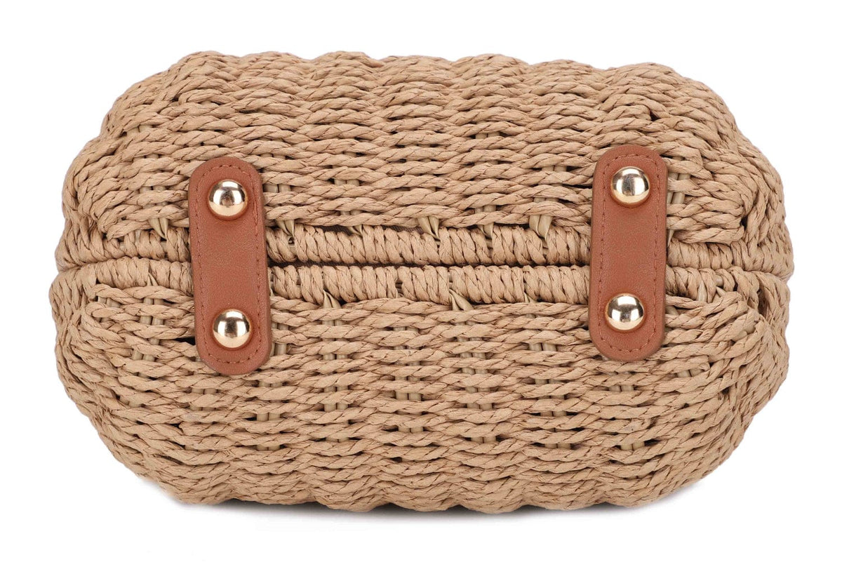 EJ60445 Straw Crossbody Bag With Beaded Buckle - MiMi Wholesale
