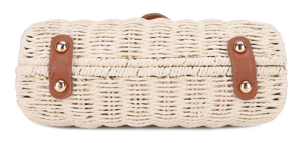 EJ60446 Lia Straw Crossbody Bag With Beaded Buckle - MiMi Wholesale