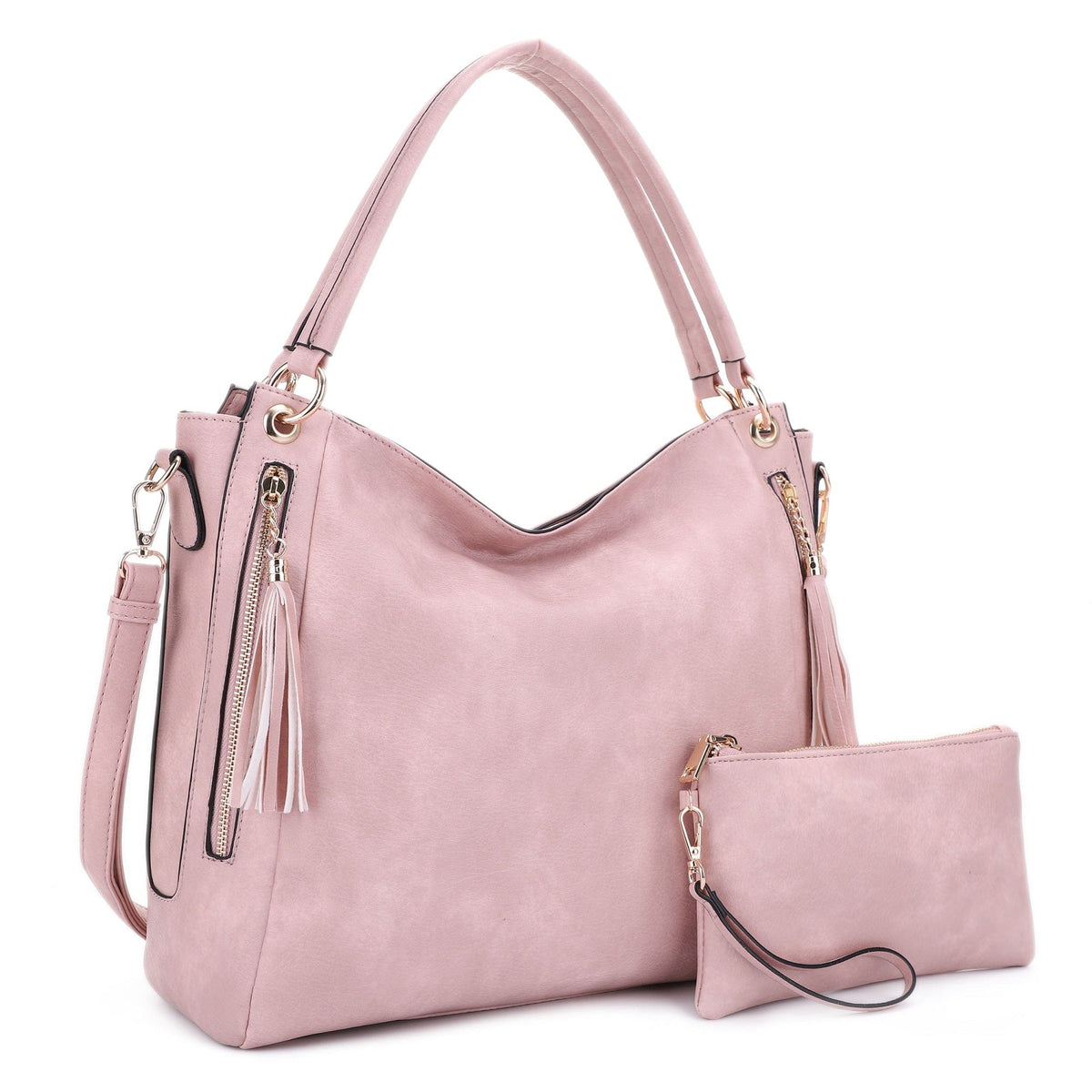 FC20496 Tonya Double Zipper 2 in 1 Hobo Bag With Wristlet - MiMi Wholesale