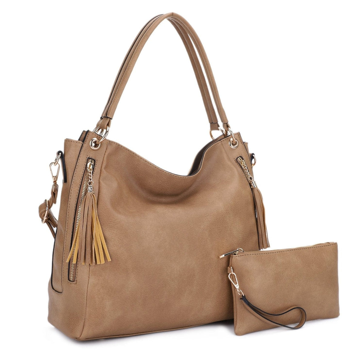 FC20496 Tonya Double Zipper 2 in 1 Hobo Bag With Wristlet - MiMi Wholesale