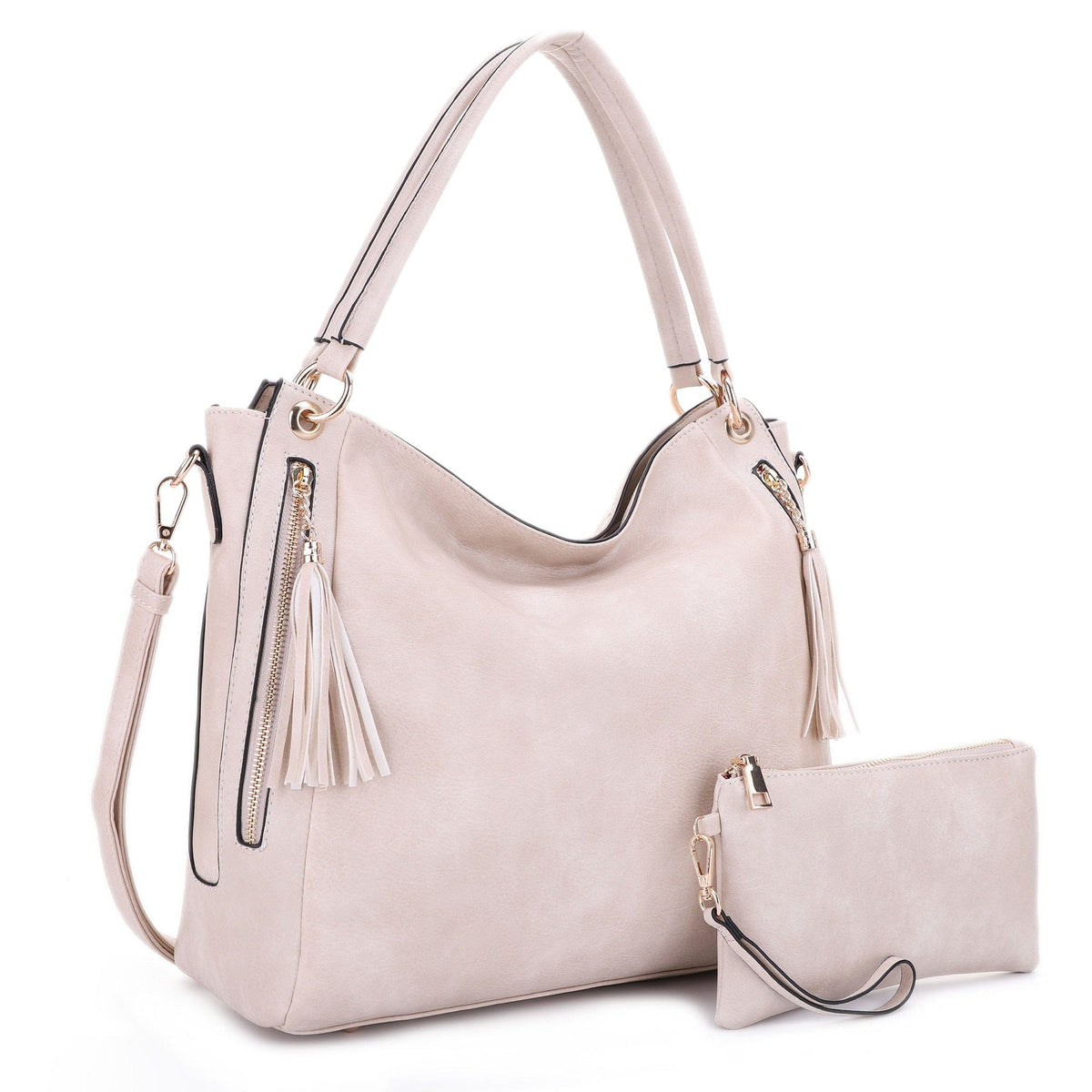 FC20496 Tonya Double Zipper 2 in 1 Hobo Bag With Wristlet - MiMi Wholesale