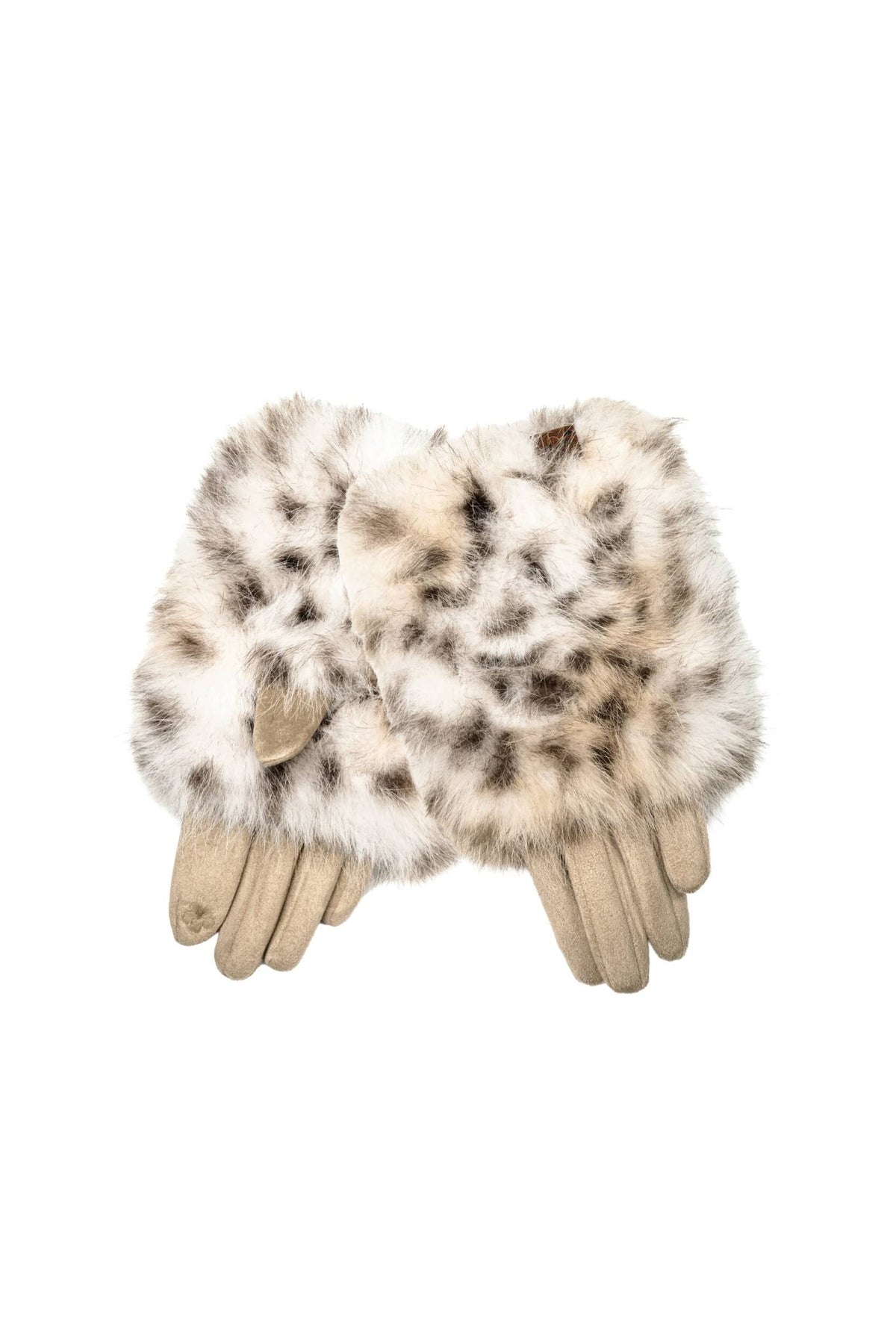 GLC0076 Freya Snow Leopard Faux Fur Gloves - MiMi Wholesale