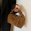 GMS0095 Faux Suede Ruched Handle Crossbody/Satchel Bag - MiMi Wholesale
