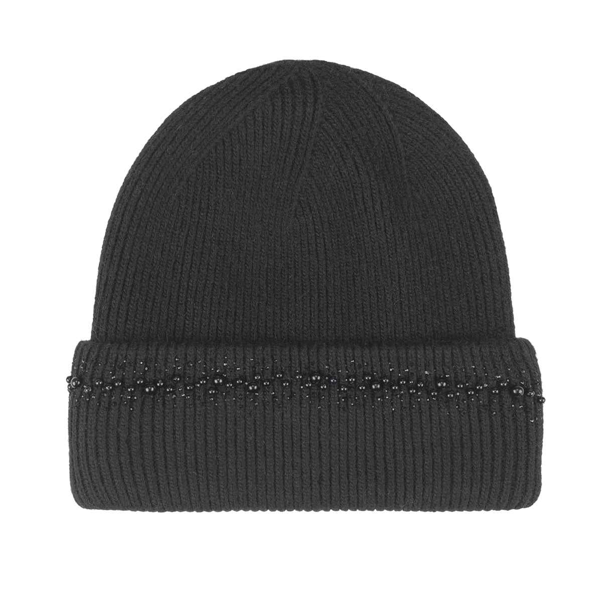 HTC0067 Pearl and Rhinestone Angora Cuff Beanie - MiMi Wholesale