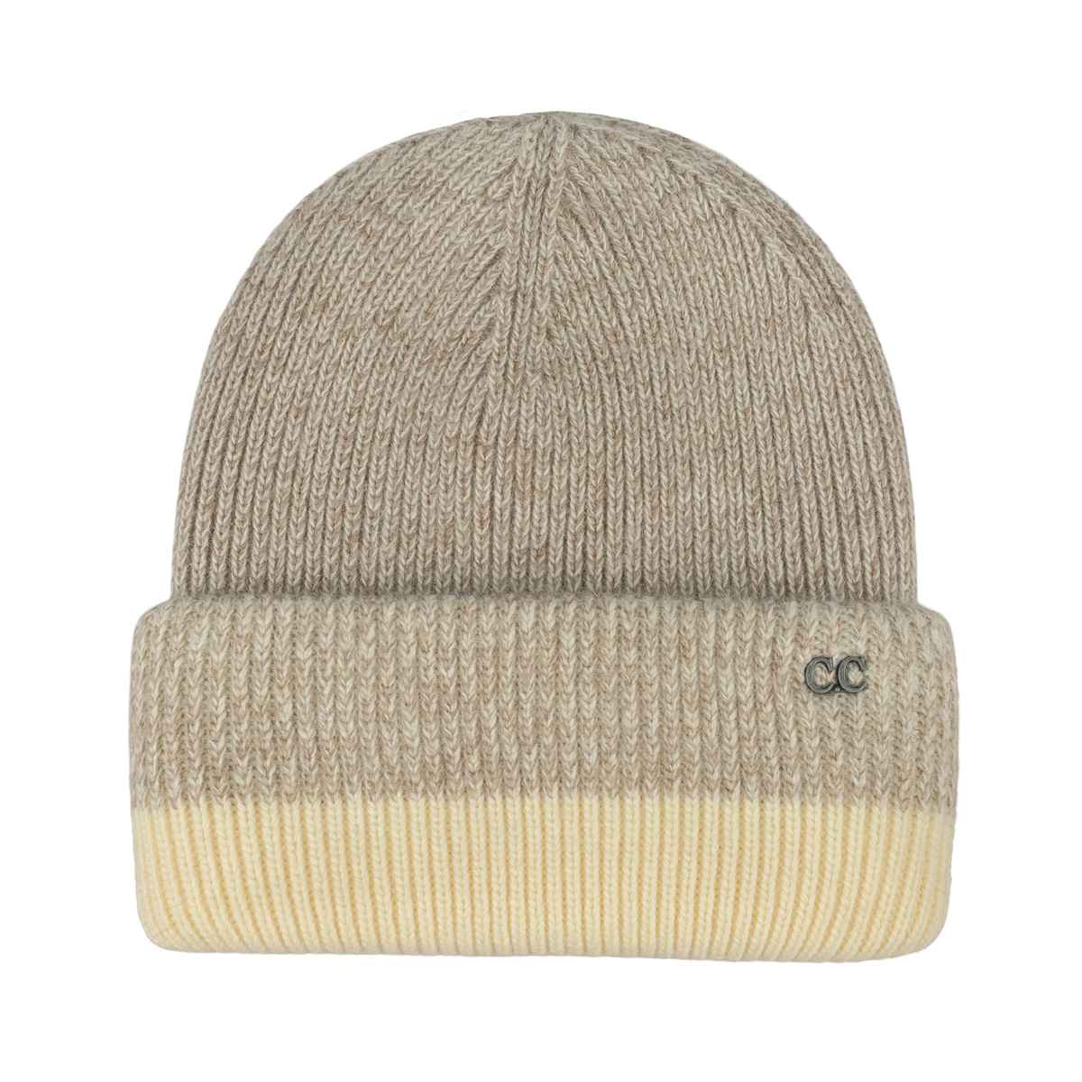 HTC0068 Two Tone Heather Stripe Cuff Beanie - MiMi Wholesale