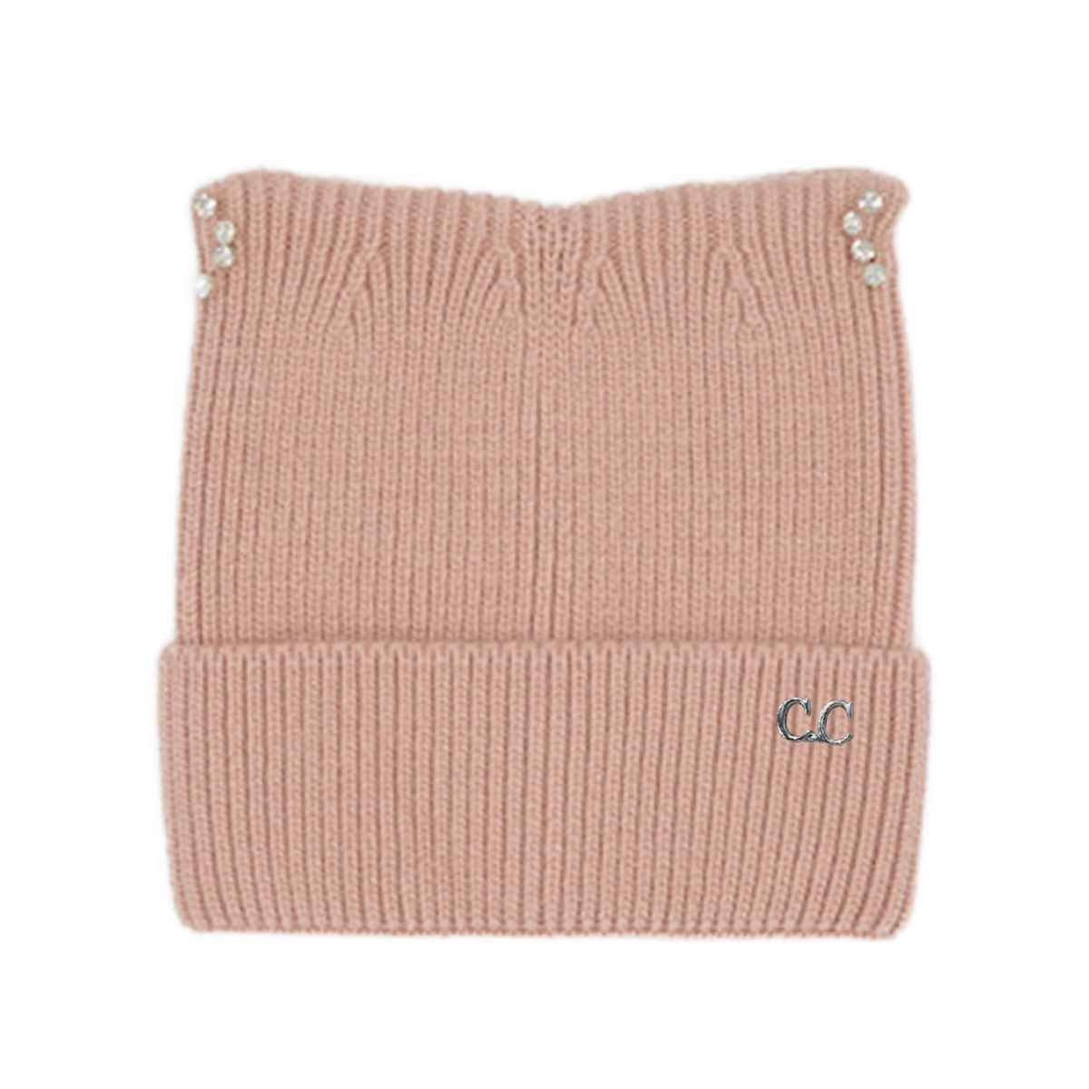 HTC0140 Rhinestone Cat Ear Cuff Beanie - MiMi Wholesale