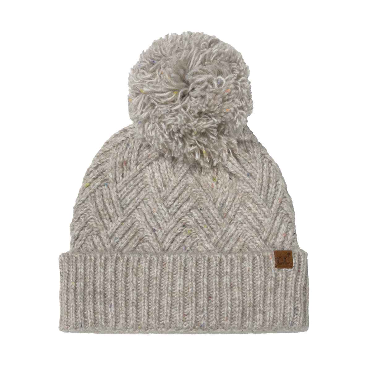 HTE0143 Criss Cross Pattern Yarn Pom Beanie - MiMi Wholesale