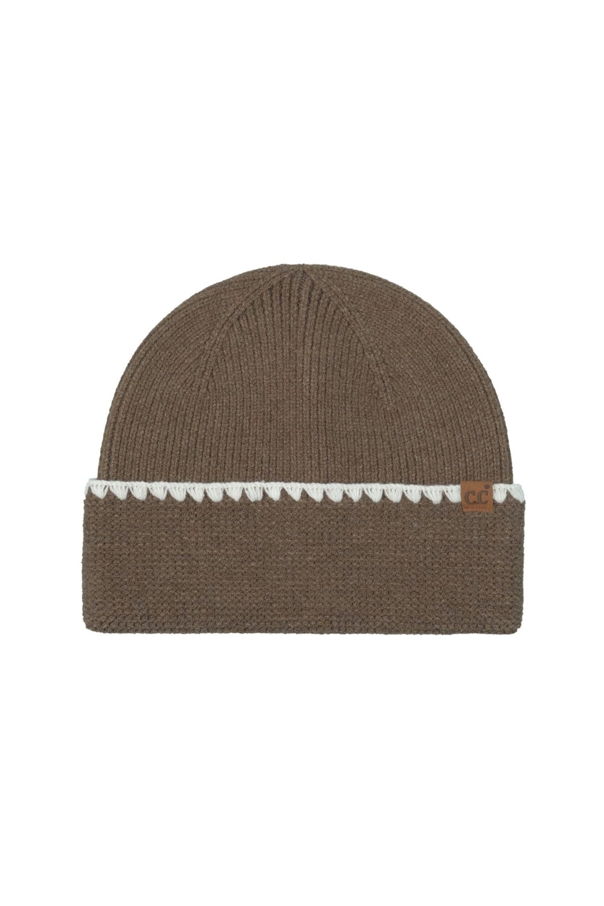 HTE0174 Paige Contrast Stitch Cuff Beanie - MiMi Wholesale