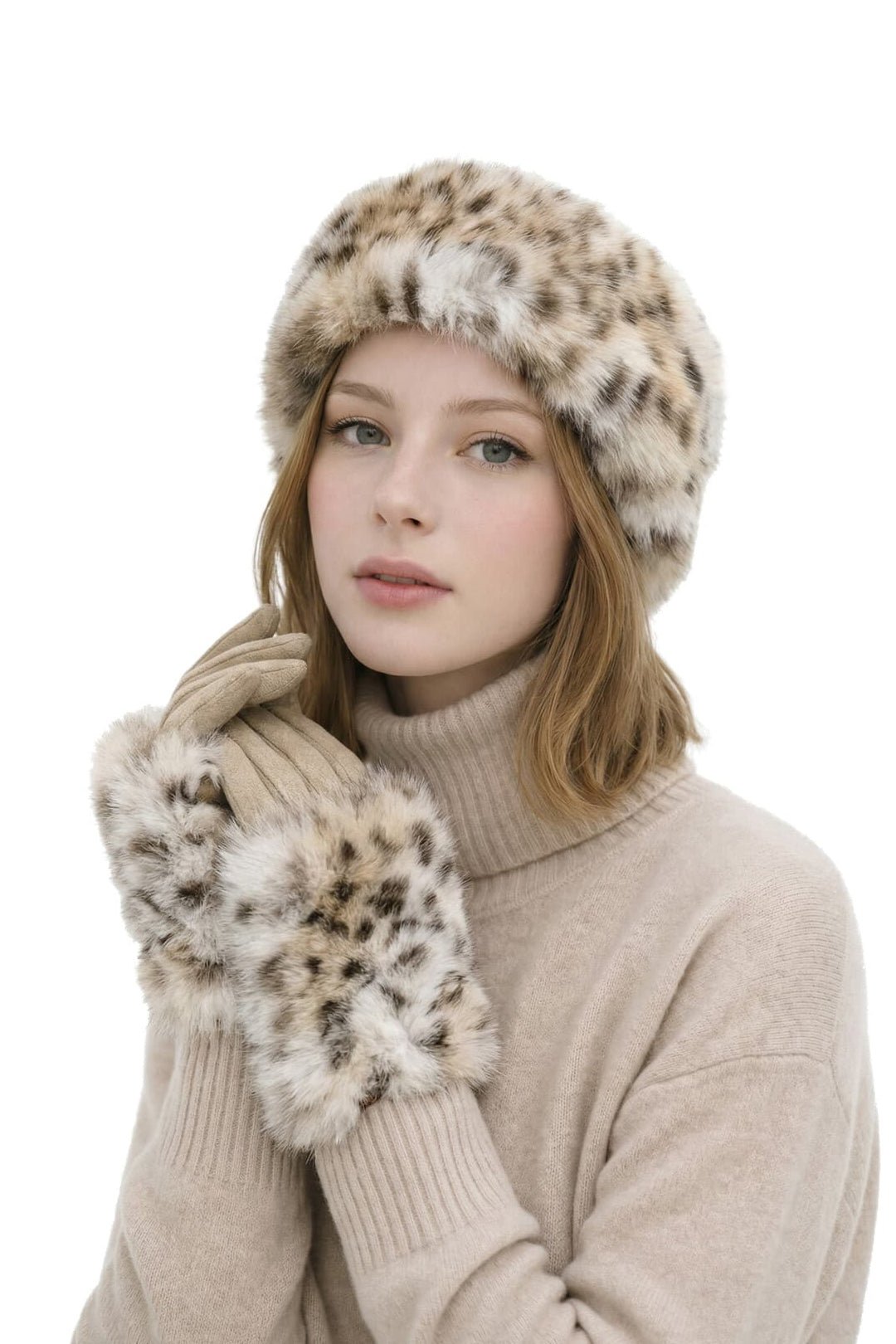 HWC0076 Elsie Snow Leopard Faux Fur Headwrap - MiMi Wholesale