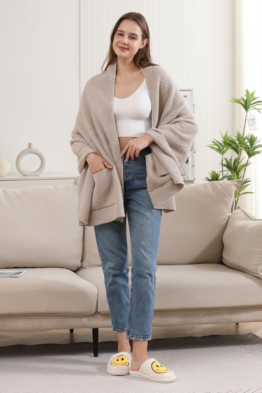 JCL6212 Open Shawl Cardigan with Pockets - MiMi Wholesale
