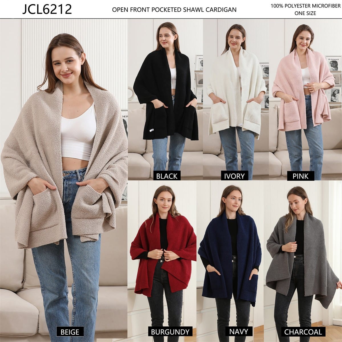 JCL6212 Open Shawl Cardigan with Pockets - MiMi Wholesale