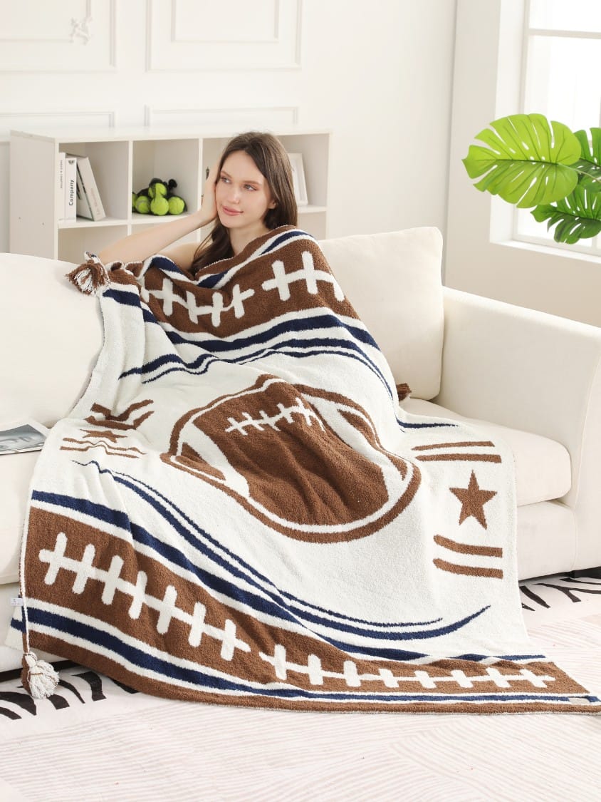 JCL6305-01 Football Tassel Throw Blanket - MiMi Wholesale