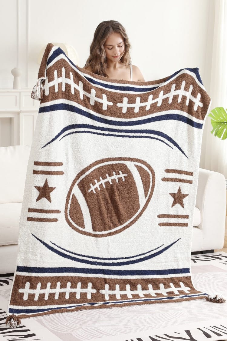 JCL6305-01 Football Tassel Throw Blanket - MiMi Wholesale