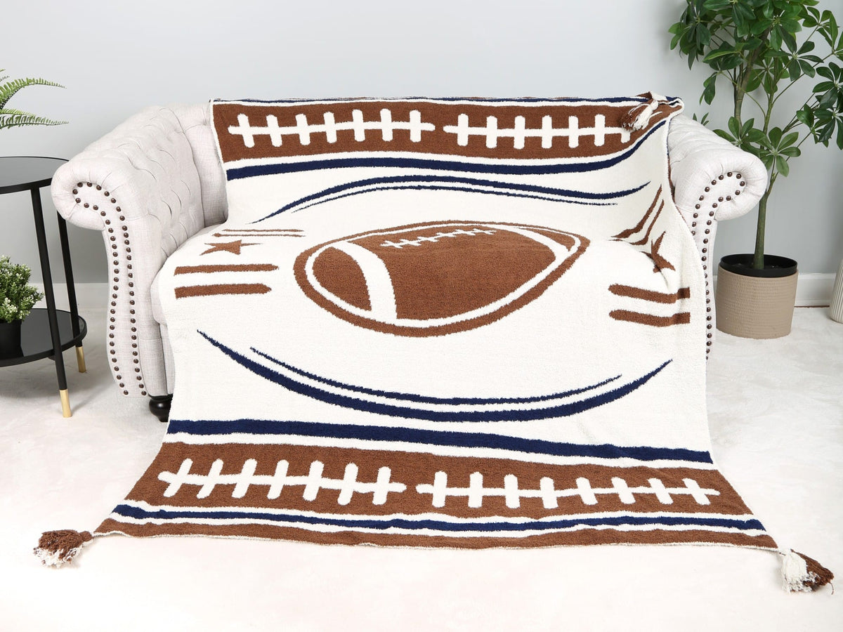 JCL6305-01 Football Tassel Throw Blanket - MiMi Wholesale