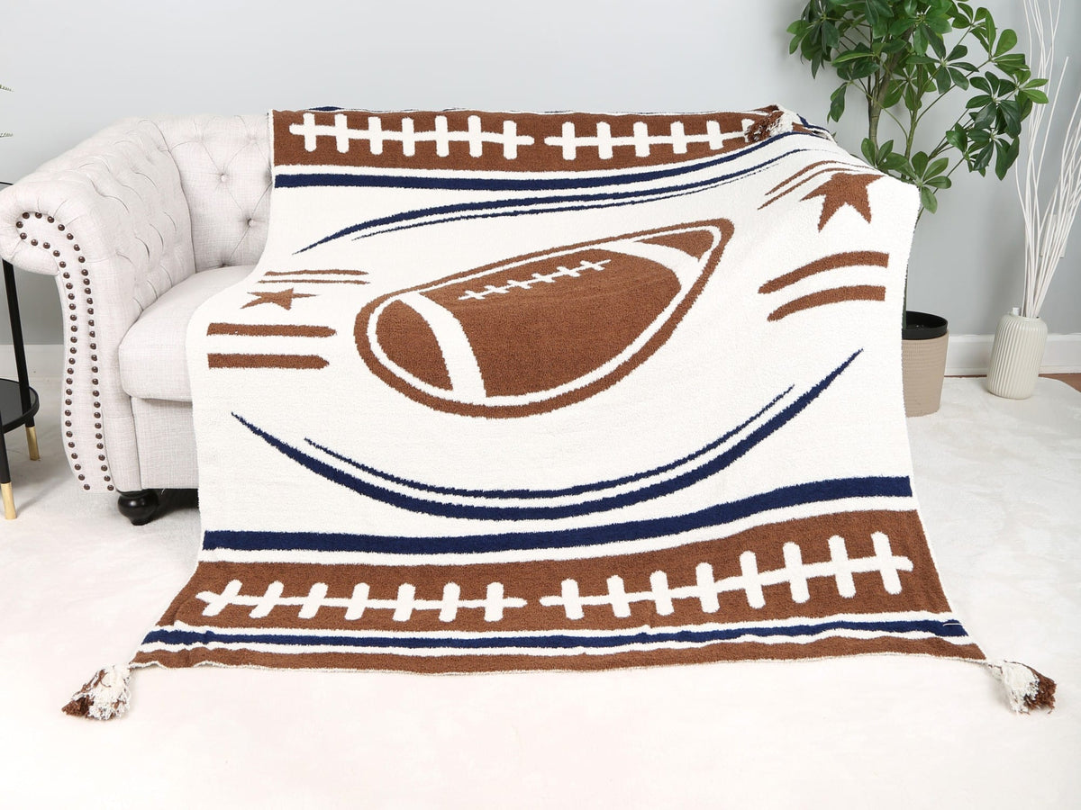 JCL6305-01 Football Tassel Throw Blanket - MiMi Wholesale
