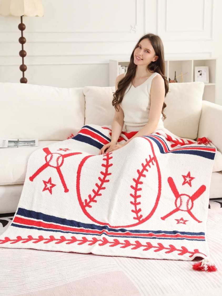 JCL6305-02 Baseball Tassel Throw Blanket - MiMi Wholesale