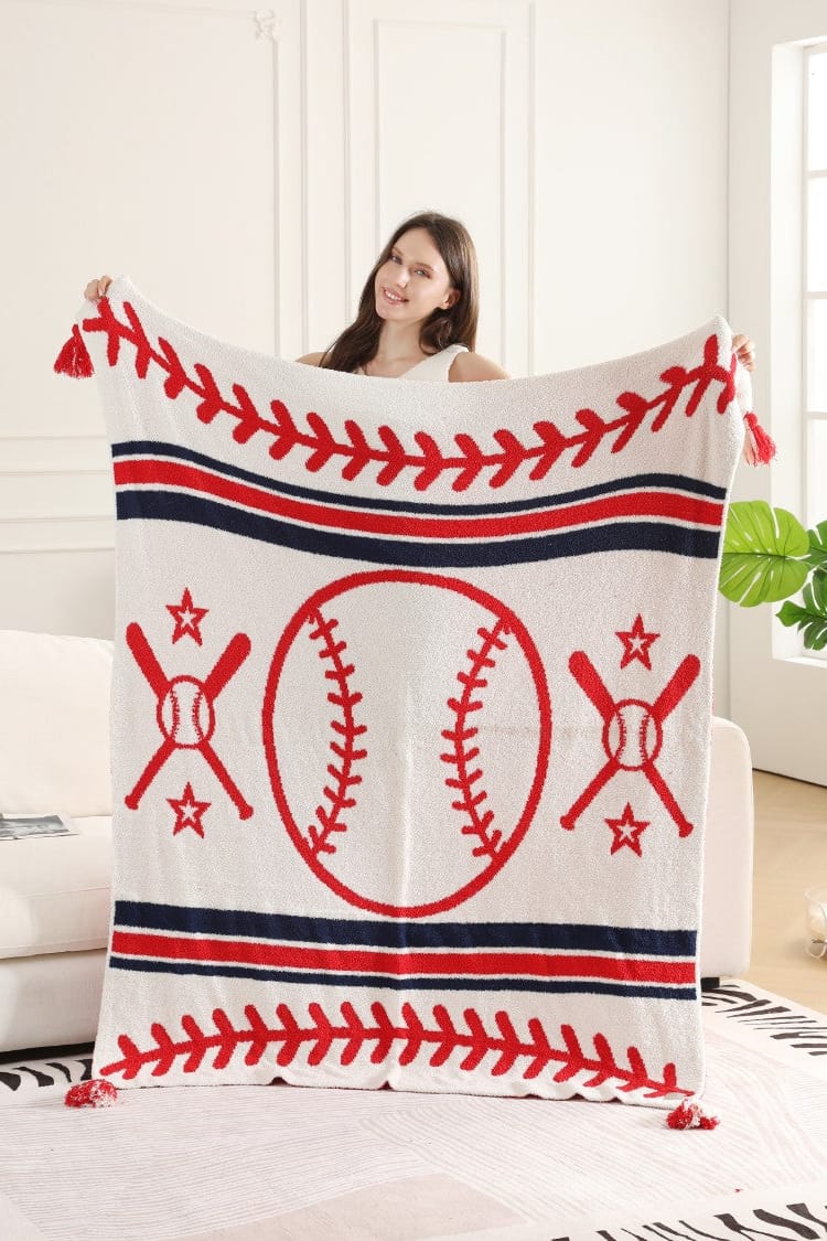 JCL6305-02 Baseball Tassel Throw Blanket - MiMi Wholesale