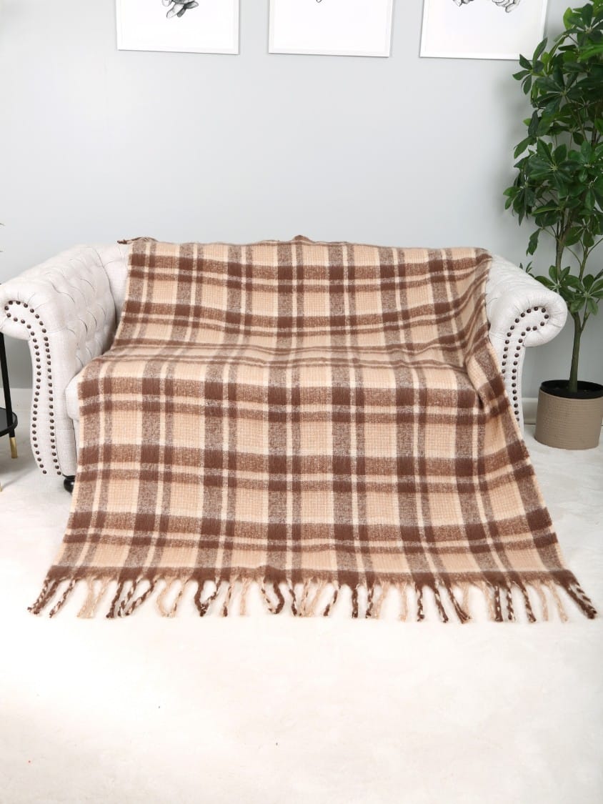 JCL6341 Brushed Plaid Throw Blanket with Fringe - MiMi Wholesale