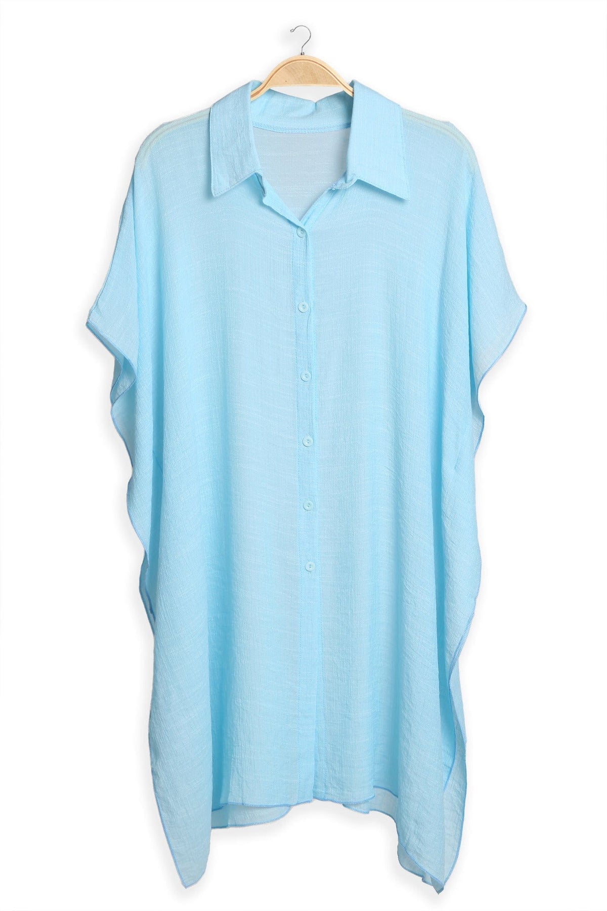 JP5009 Oversized Long Sleeveless Button Up Shirt - MiMi Wholesale