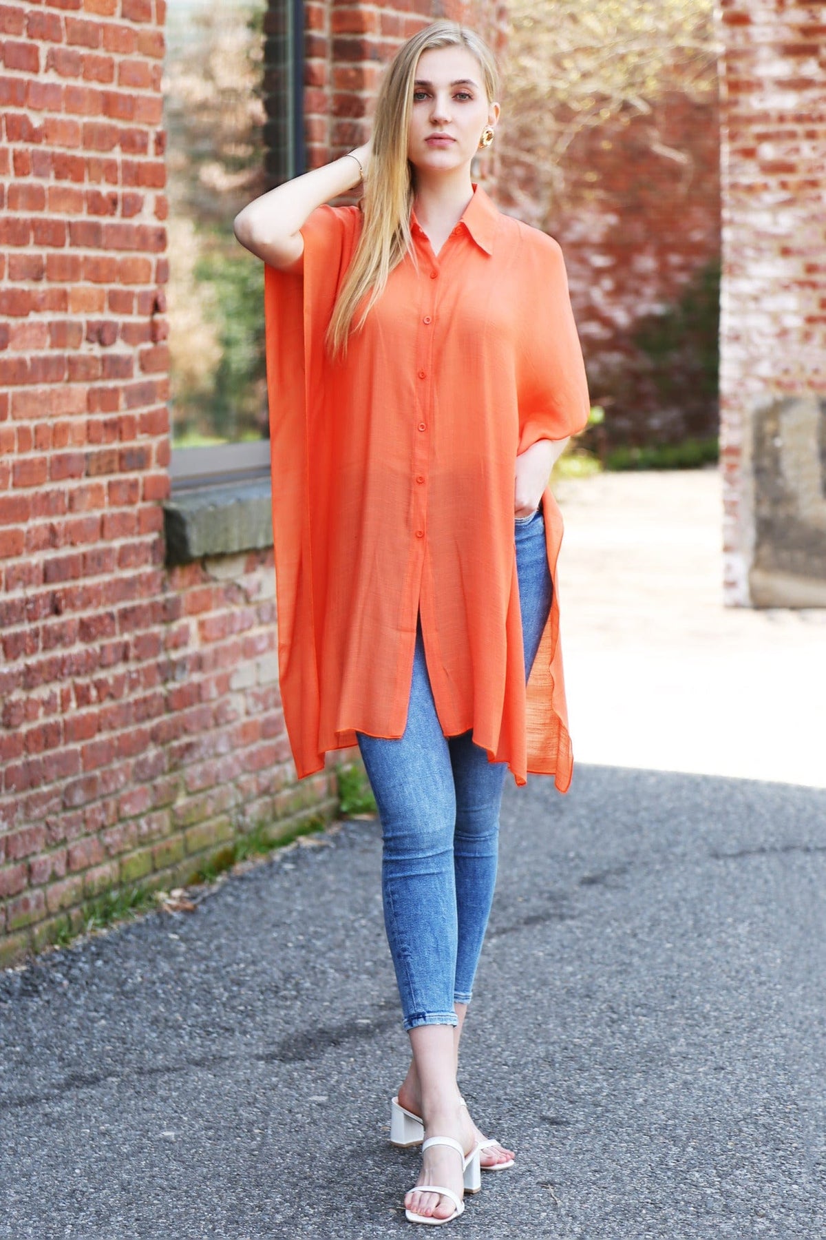 JP5009 Oversized Long Sleeveless Button Up Shirt - MiMi Wholesale