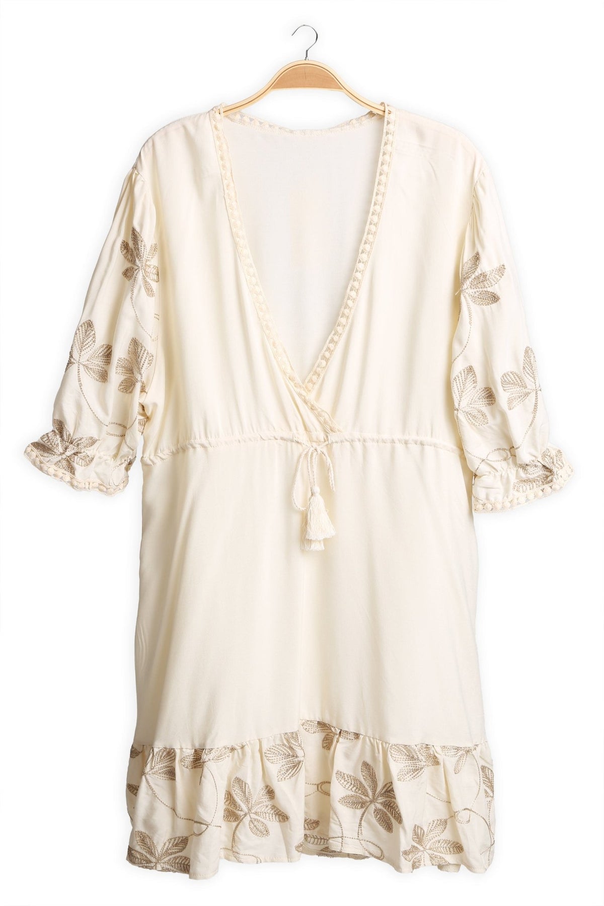 JP6027 Embroidered Leaves Cover Up/Dress With Tassel Ties - MiMi Wholesale