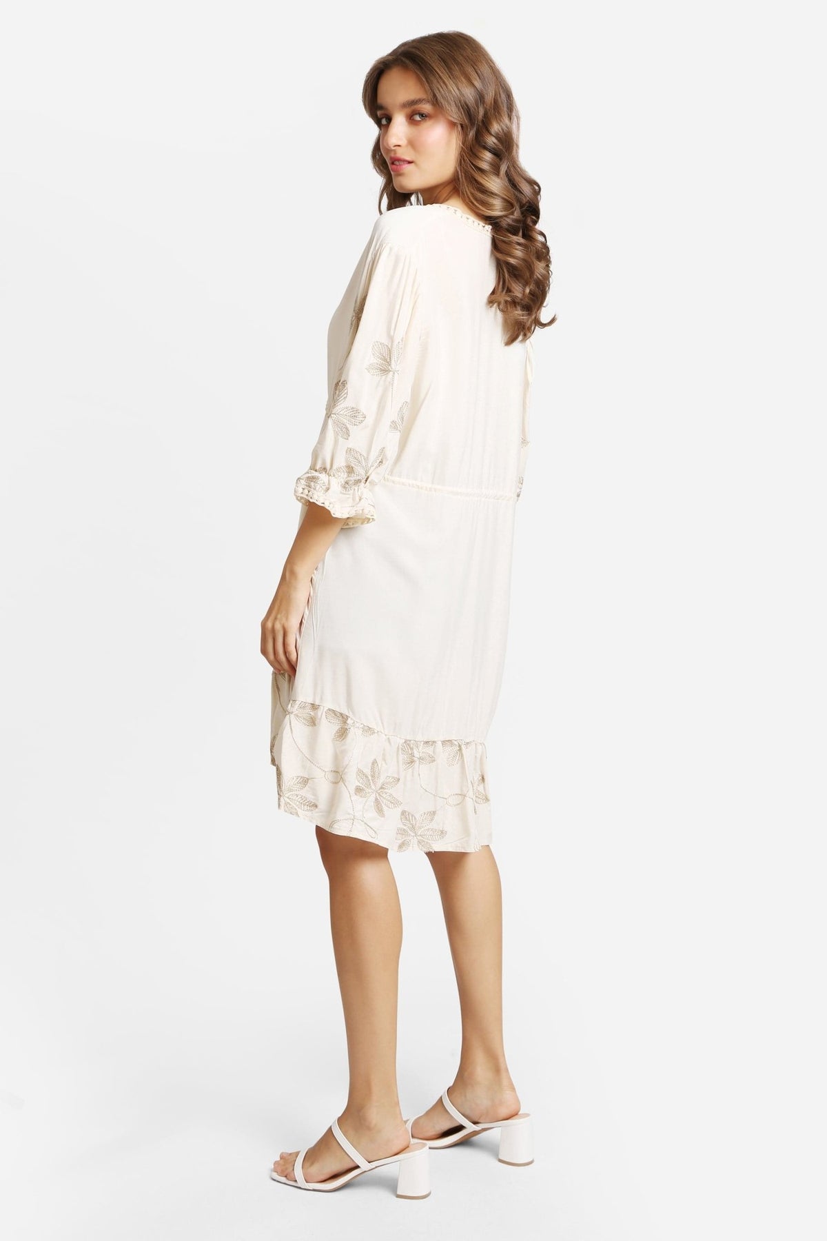 JP6027 Embroidered Leaves Cover Up/Dress With Tassel Ties - MiMi Wholesale
