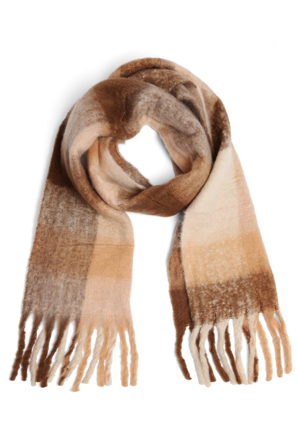 JS2415 Plaid Oblong Scarf with Fringe - MiMi Wholesale