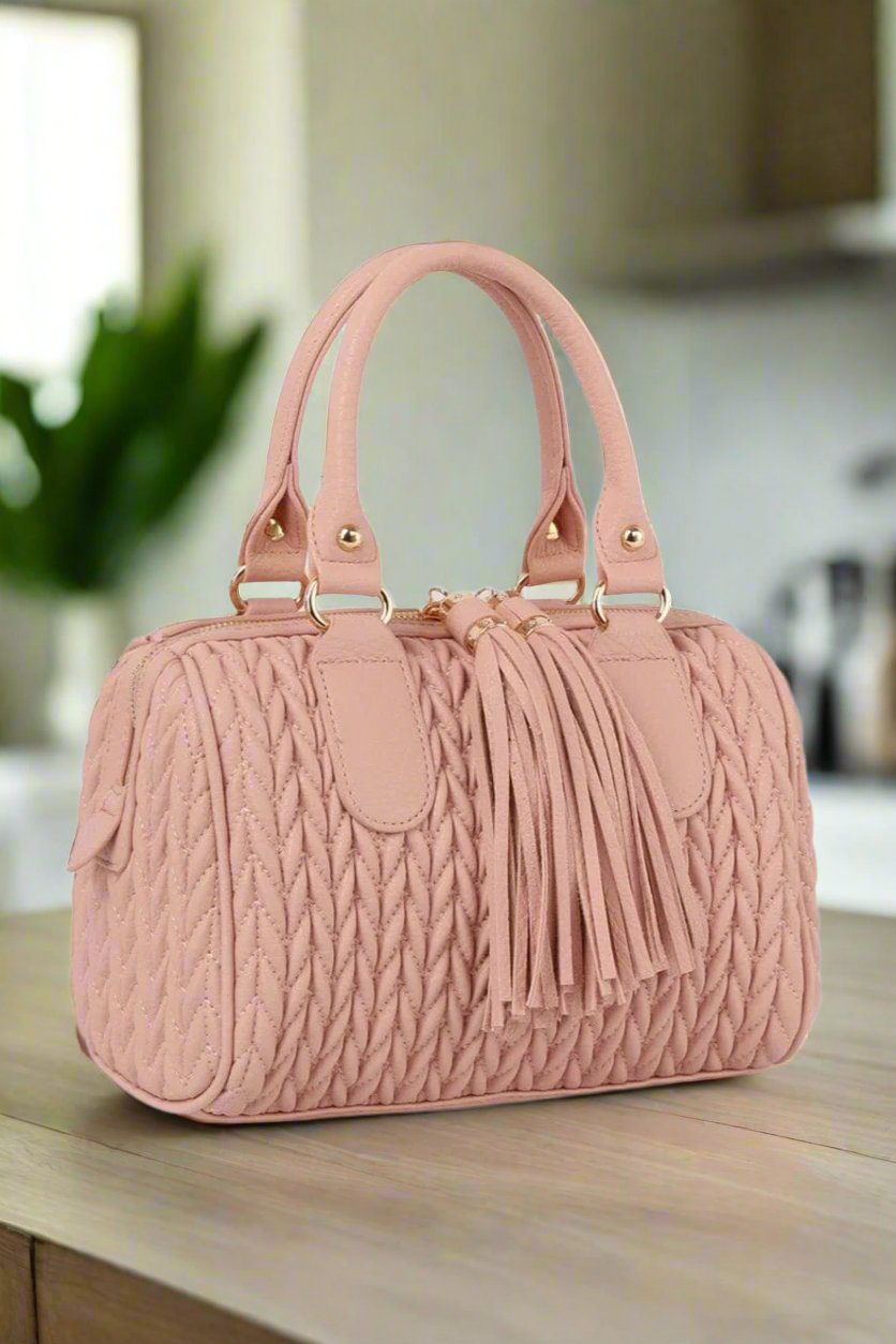 JY0499 Lea Chevron Quilted Satchel With Tassel - MiMi Wholesale