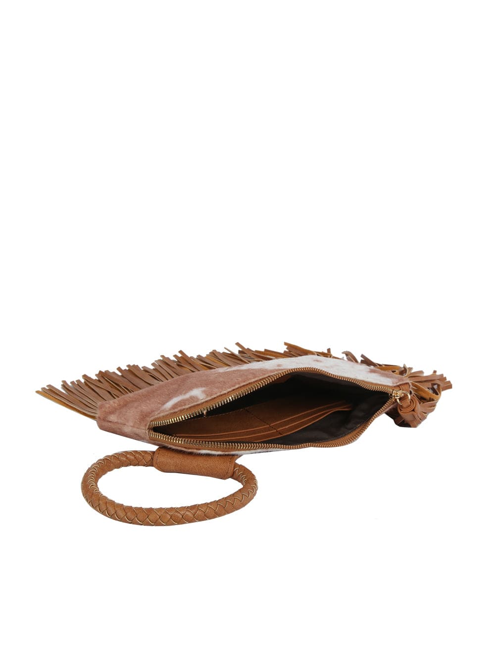 JY0568 Faux Suede Cow Print Fringe Wristlet/Clutch With Tassel - MiMi Wholesale