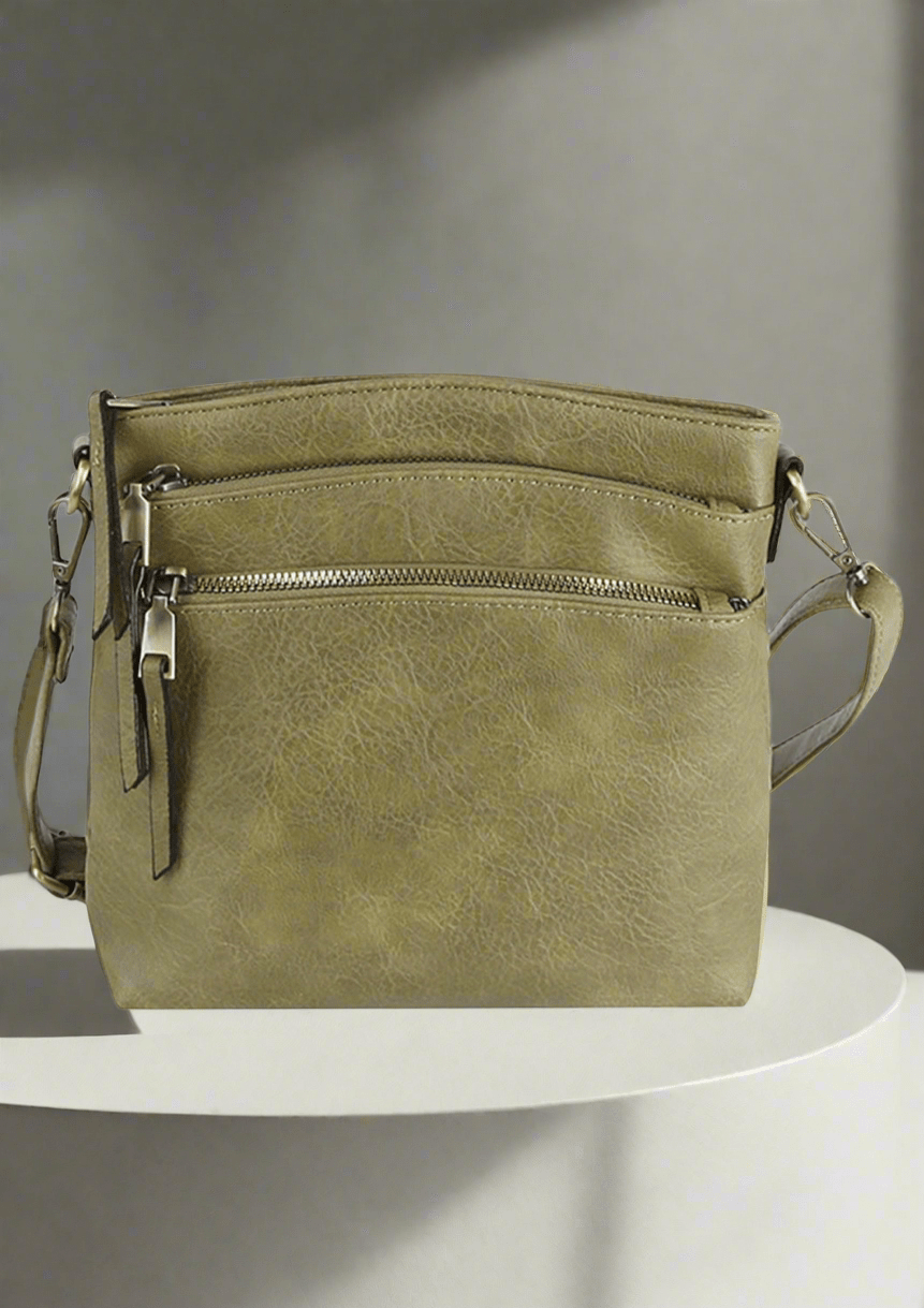 LQ284 - 1 Triple Zipper Crossbody Bag - MiMi Wholesale