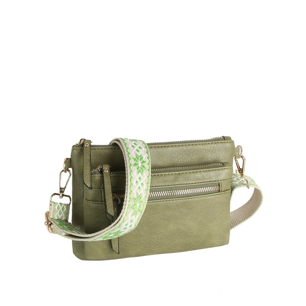 LQ342 - Z Melissa Multi Zip Pocket Crossbody With Guitar Strap - MiMi Wholesale