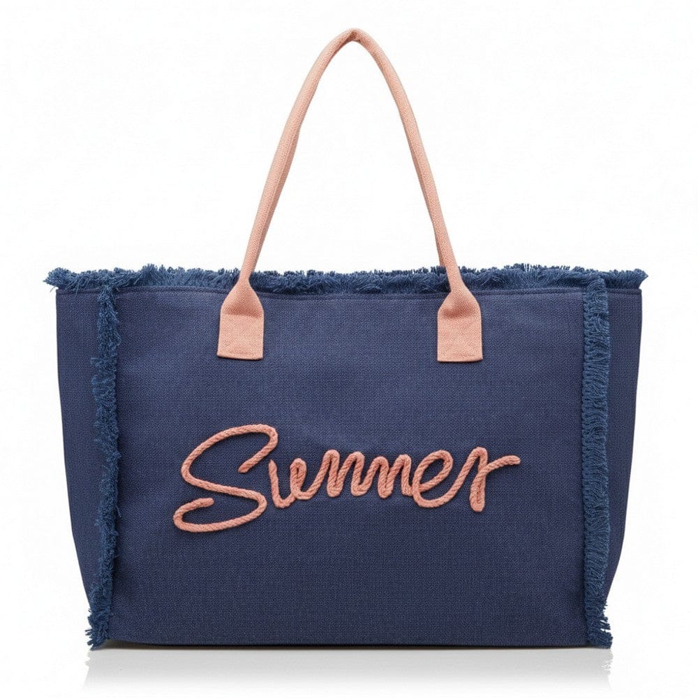 MB0204 Sewn Rope Summer Letter Fringe Tote Bag - MiMi Wholesale