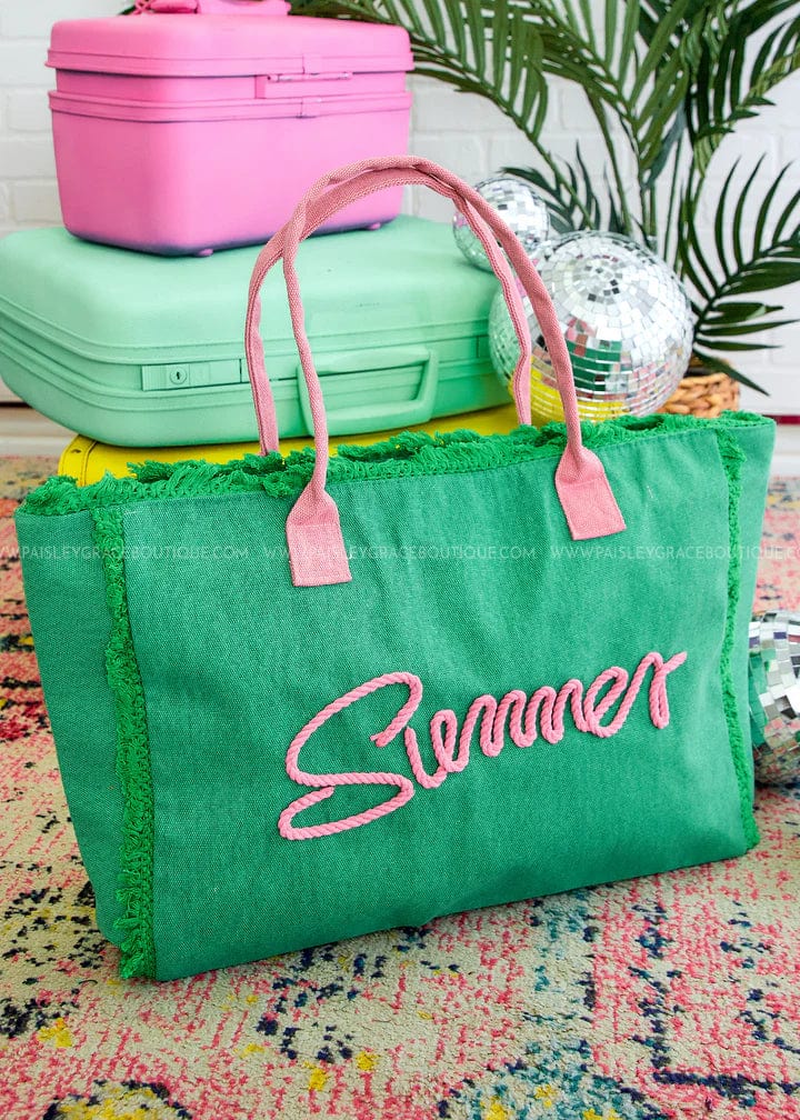 MB0204 Sewn Rope Summer Letter Fringe Tote Bag - MiMi Wholesale