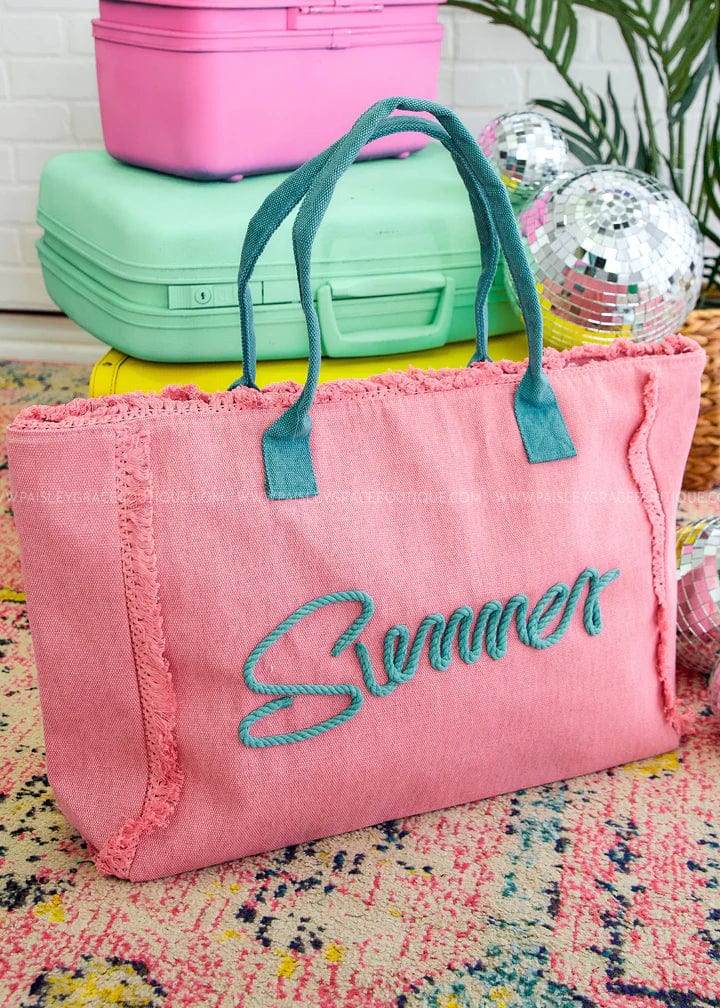 MB0204 Sewn Rope Summer Letter Fringe Tote Bag - MiMi Wholesale