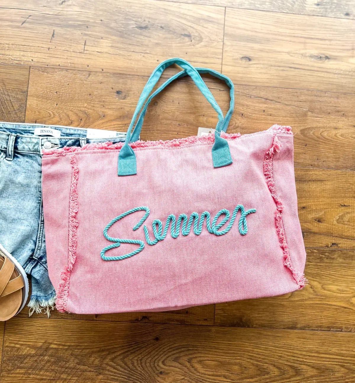 MB0204 Sewn Rope Summer Letter Fringe Tote Bag - MiMi Wholesale