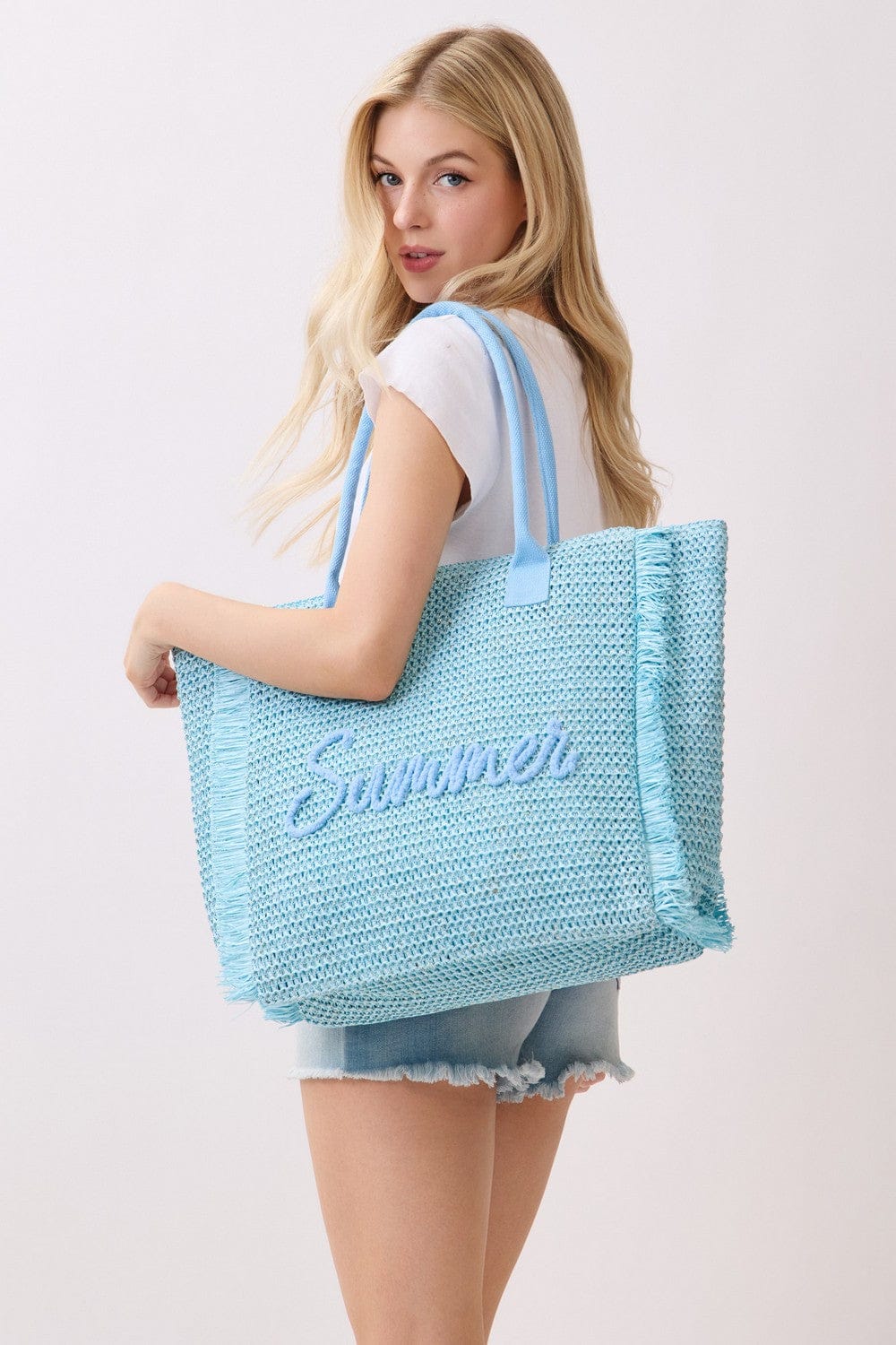 MB0326 Straw Fringe Summer Beach Tote Bag - MiMi Wholesale