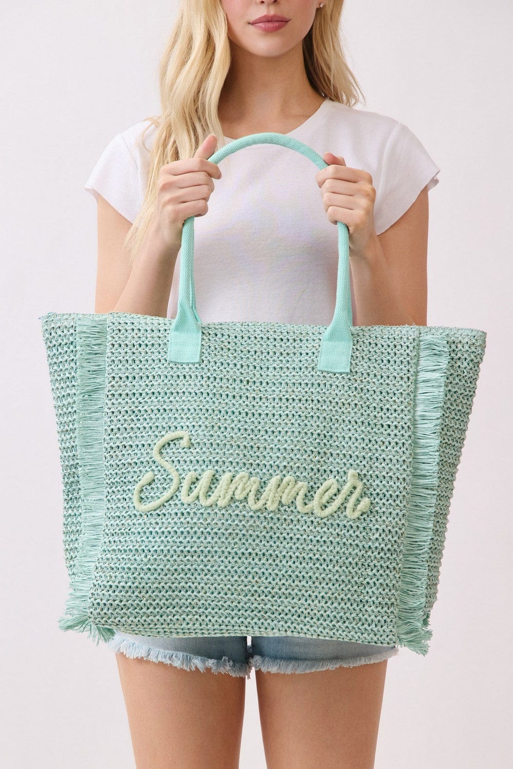 MB0326 Straw Fringe Summer Beach Tote Bag - MiMi Wholesale
