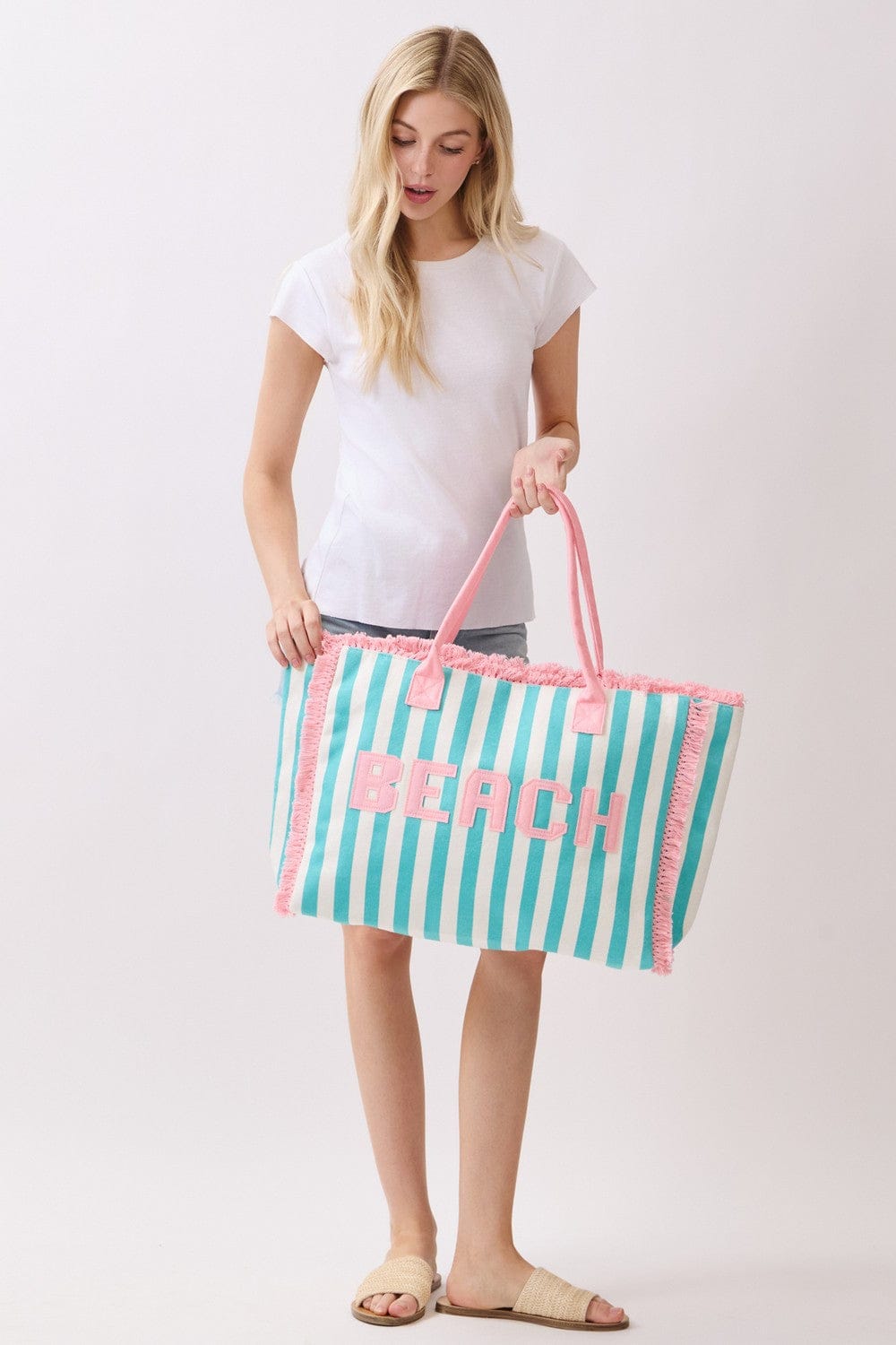 MB0331 Striped Terry Cloth Beach Tote Bag - MiMi Wholesale