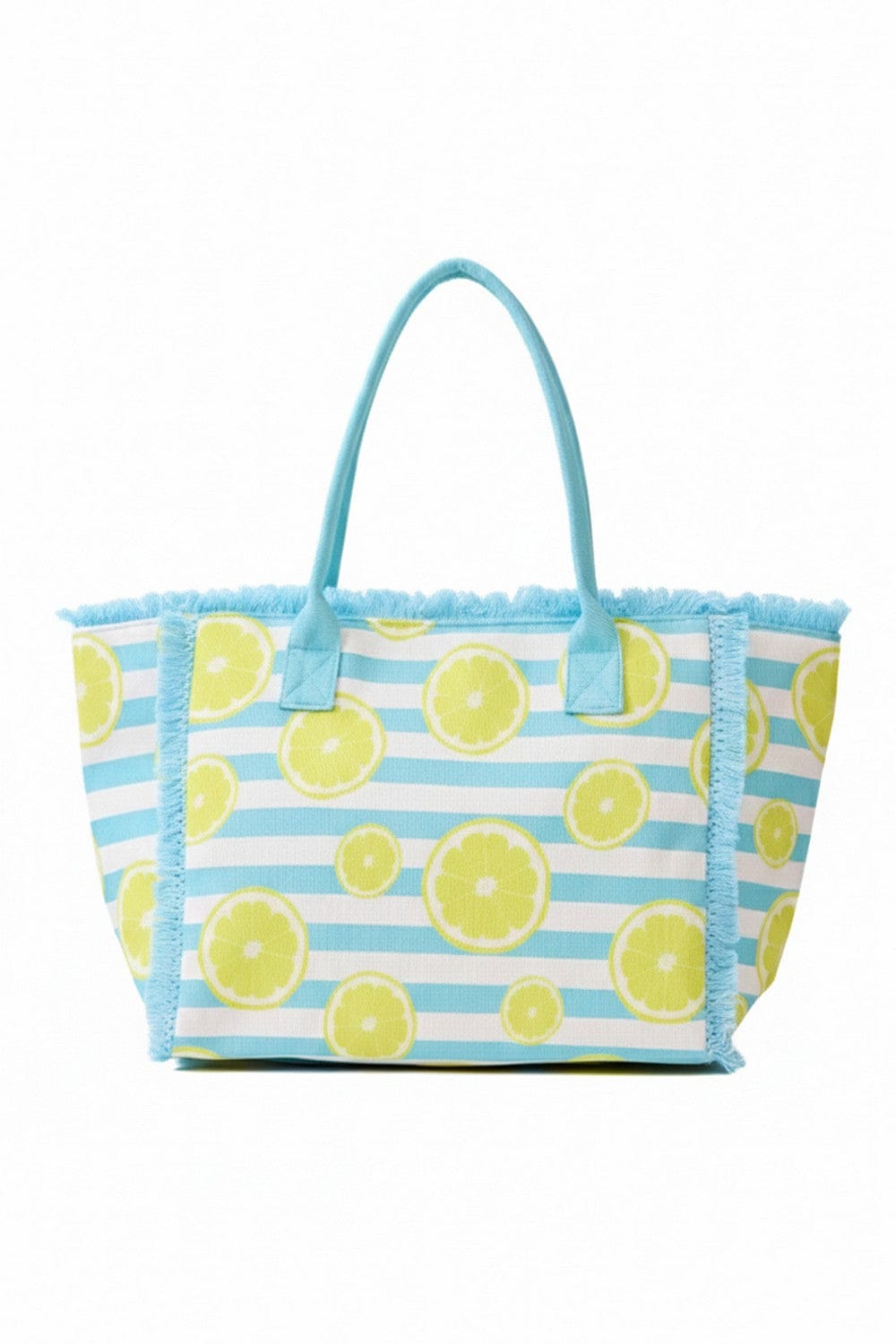MB0332 Lemon Stripe Fringe Beach Tote Bag - MiMi Wholesale