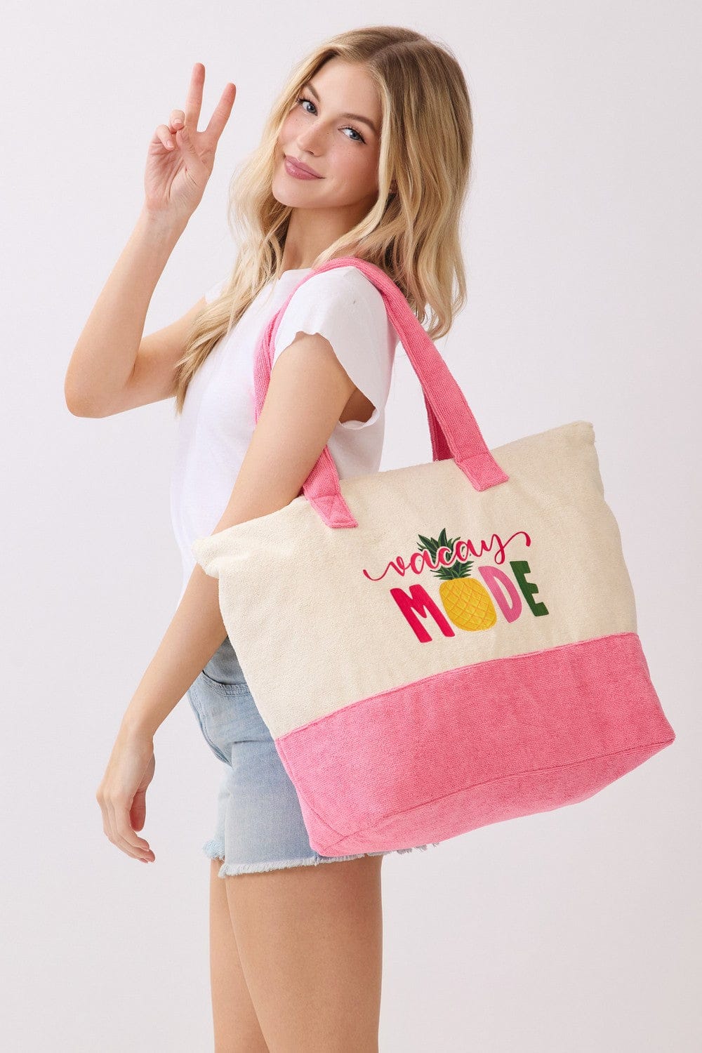 MB0343 Vacay Mode Terry Beach Tote Bag - MiMi Wholesale