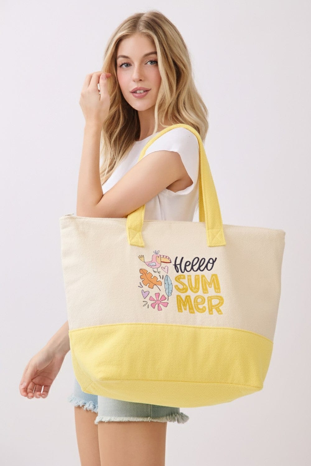 MB0348 Hello Summer Parrot Terry Beach Tote Bag - MiMi Wholesale