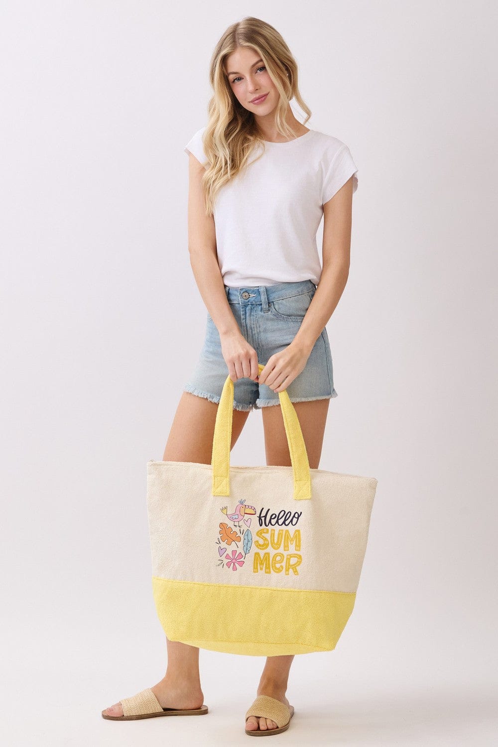 MB0348 Hello Summer Parrot Terry Beach Tote Bag - MiMi Wholesale