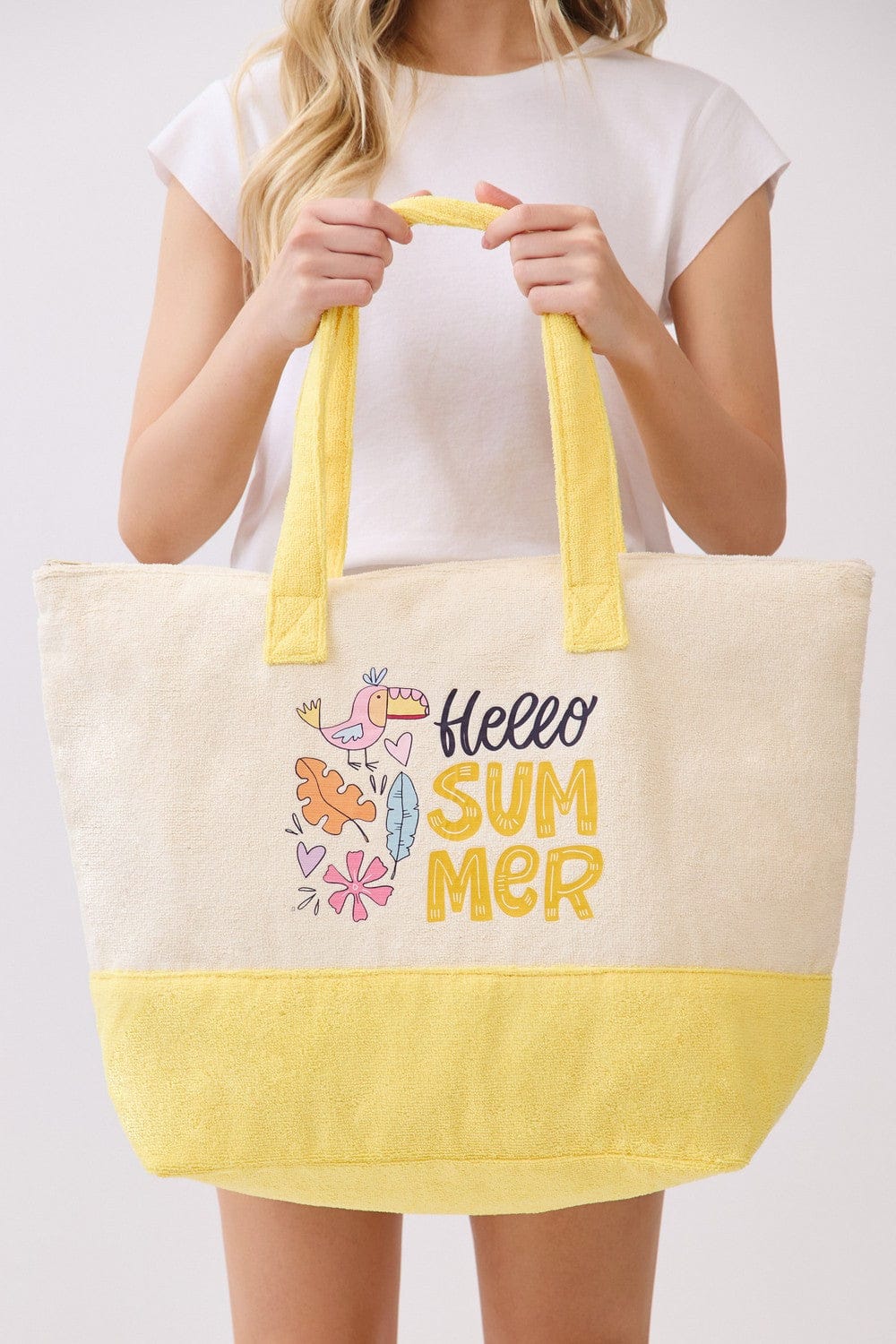 MB0348 Hello Summer Parrot Terry Beach Tote Bag - MiMi Wholesale